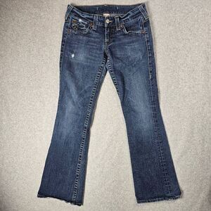 TRUE RELIGION Womens Boot Cut Flared TRW2743 Distressed Logo Jeans 29 33"